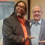 Event Emcee Tim Dimoff and colleague at the Greater Akron Chamber of Commerce. Tim is a regular keynote speaker for regional and national conferences and other business events.